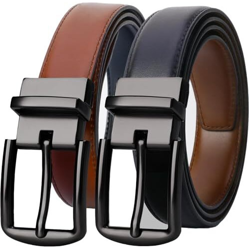 Contacts Men's Genuine Leather Pin Buckle Reversible Belt | Leather Belt For Men Classic Designs For Work & Business Casual (19-Black|Brown)