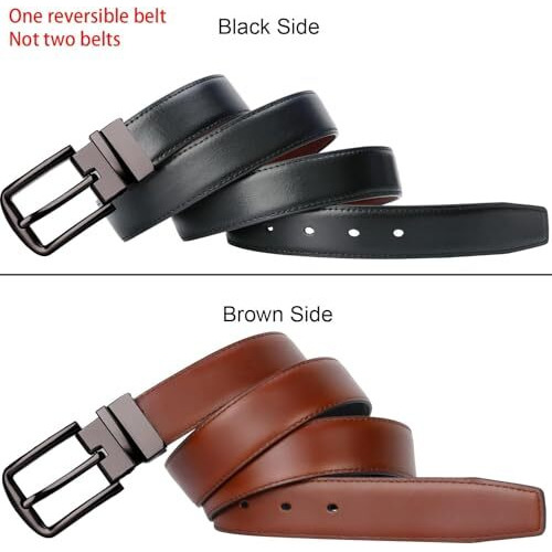 Contacts Men's Genuine Leather Pin Buckle Reversible Belt | Leather Belt For Men Classic Designs For Work & Business Casual (19-Black|Brown)