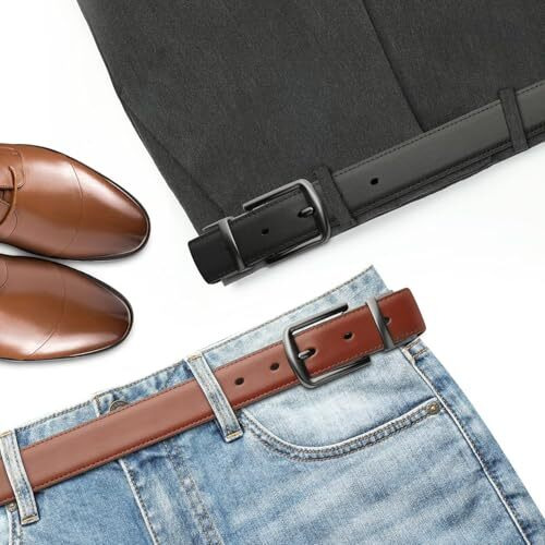 Contacts Men's Genuine Leather Pin Buckle Reversible Belt | Leather Belt For Men Classic Designs For Work & Business Casual (19-Black|Brown)