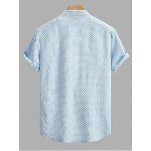 Swadesi Stuff Shirt For Men's | Men Stylish Shirt | Men Polycotton Shirt | Men's Regular Fit | Solid Color Casual Shirt | Chinese Collar Half Sleeve Shirt (In, Alpha, M, Regular, Sky Blue)