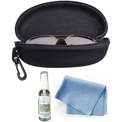 Kt Sunglasses Case For Men & Women | Pack Of 1 Sunglass Case, 1 Lens Cleaning Cloth & 1 Lens Cleaner Liquid, 30Ml | Sunglass Cover Case | Black