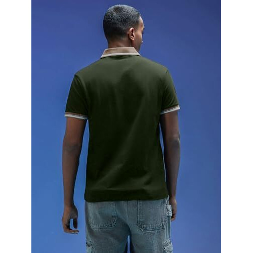 Veirdo Pure Cotton Half Sleeves Regular Fit Plain Solid Classic Polo Colored Collar T-Shirt For Men (Polo_Tpclr_Olv_Xl)