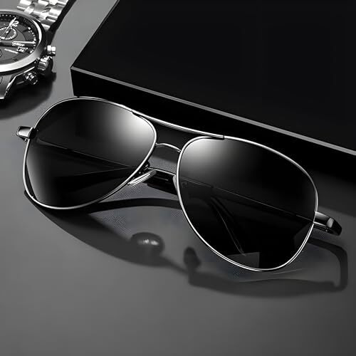 Roshfort Polarized Sunglasses For Men And Women Uv 400 Protection Aviator Shape Cooling Goggles Black Shade Sunglass (Italic) (Italic Black)