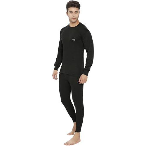 Lux Cottswool Men's Cotton R-Neck Thermal Set (Black, 2Xl- 100Cm)