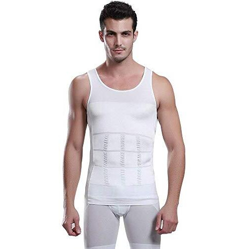 Ada MenS Slimming Body Shaper Vest Shirt Abs Abdomen Slim Stretchable Tummy Tucker Vest (White) - Large