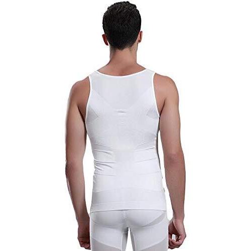 Ada MenS Slimming Body Shaper Vest Shirt Abs Abdomen Slim Stretchable Tummy Tucker Vest (White) - Large