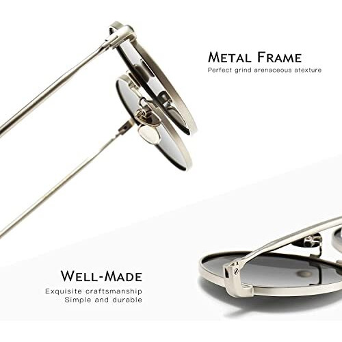 Elegante Ponderable Uv Protection Coating Round Non Polarized Sunglasses For Men And Women Classic Vintage Metal Sun Glasses (C4 - Silver Black), Free Size