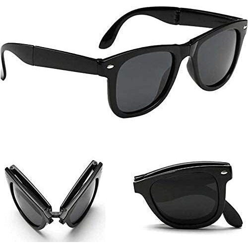 Usjones Unisex Square Uv400 Protection Folding Black Non-Polarized Sunglasses - Pack Of 1 (Medium)