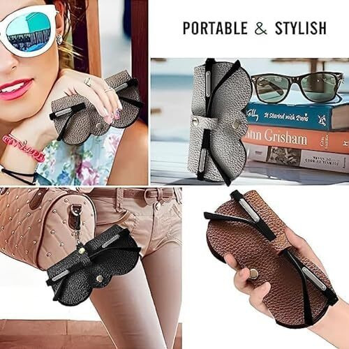 Divue Leather Sunglasses Case, Sunglasses Eyewear Case Artificial Leather Button Cover,Portable Outdoor Travel Holder Eyeglasses Bag,Sunglasses Pouch,Spectacles & Goggles For Men & Women