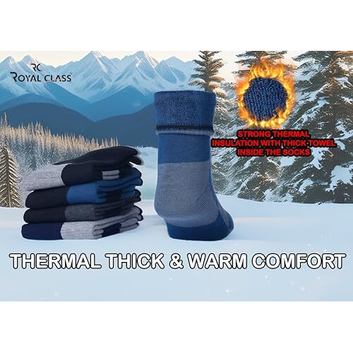 Rc. Royal Class Thermal Socks For Men Thick Heavy Duty Cushioned Towel Woolen Socks, Calf Length Warm Winter Wear Hi-Performance Socks, Pack Of 4 Pairs, Free Size, Multicolored