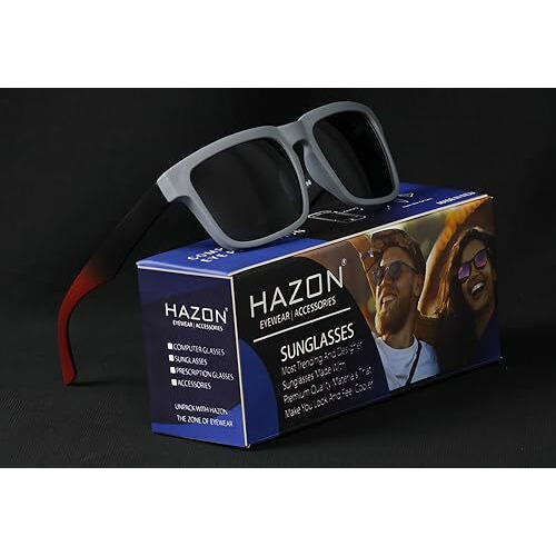 Hazon Premium Rubber Coated Goggles For Men | Polarized Sunglasses | Uv Protected Driving, Riding, Stylish, Anti Glare Glasses (Cp-Lux) (Grey-Red)
