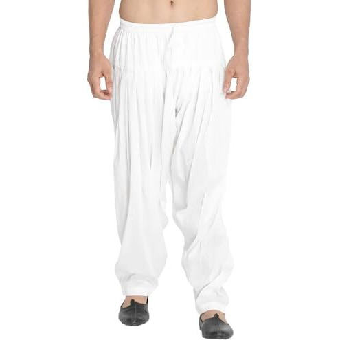 Vastramay Men's White Cotton Blend Pyjama || Patiala Style Salwar Pyjama With Superior Relax Fit I Soft Comfortable Feel | Ethnic Wear For Festivals Weddings Collection For Men