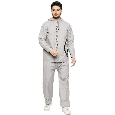 Citizen Polyester Avengers Reversible Casual Style Raincoat For Men With Waterproof Pant, Inbuilt Hood & Carry Bag Durable & Lightweight Rainsuit Light Grey, L, Large