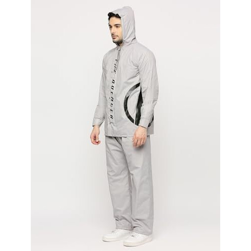 Citizen Polyester Avengers Reversible Casual Style Raincoat For Men With Waterproof Pant, Inbuilt Hood & Carry Bag Durable & Lightweight Rainsuit Light Grey, L, Large