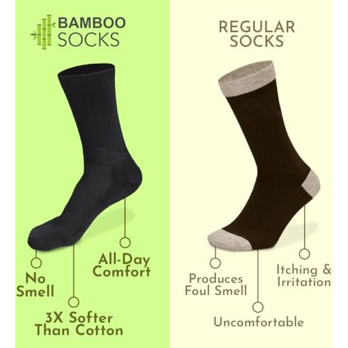 Heelium Bamboo Crew Socks For Men | Formal & Office Socks | Odour Free & Cushioned Base | 3X Softer Than Regular Socks, Black