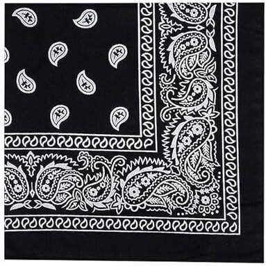 Dikhawa Unisex Soft Breathable Cotton Paisley Printed Cowboy Bandanas,Headband,Scarf (Black_50Cm X 50Cm_Pack Of 1)
