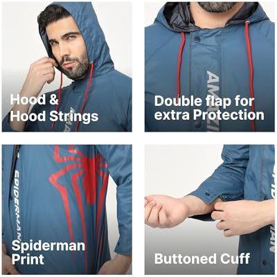 Citizen Polyester Spiderman Reversible Casual Style Raincoat For Men With Waterproof Pant, Inbuilt Hood & Carry Bag Durable & Lightweight Rainsuit Blue, Xl, X-Large