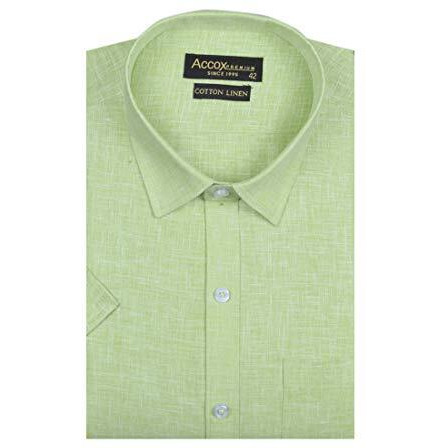 Accox Men's Half Sleeves Formal Regular Fit Cotton Linen Shirt(Gc308_42) Lightgreen