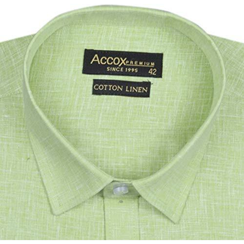 Accox Men's Half Sleeves Formal Regular Fit Cotton Linen Shirt(Gc308_42) Lightgreen