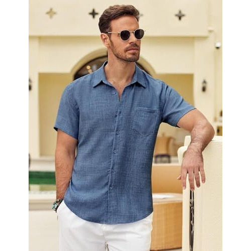 Lymio Regular Fit Shirt For Men|| Men Stylish Regular Fit Shirt (Resort-Slub) (In, Alpha, L, Blue)