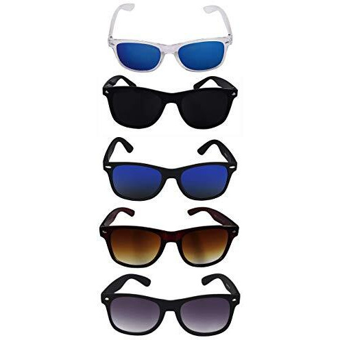 Silver Kartz Men's Women's Unisex Non Polarized Uv Protected Black Multi Color Plastic Aviator Sunglass Set Of 5