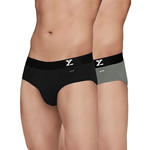 Xyxx Cotton Regular Solid (Pack Of 2) (Aero Briefs For Men_Black+Frost Grey_L)