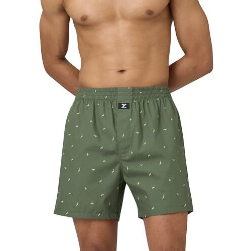 Xyxx Men Combed Cotton Inner Boxers, Relaxed Fit, Printed, Pack Of 1, Xybox107M, Wings Green, M