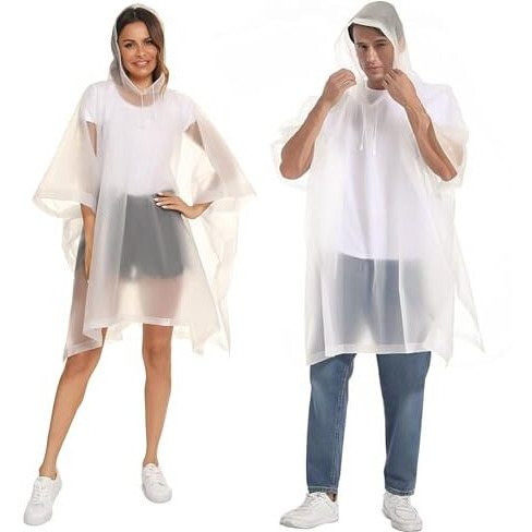 Hacer Eva Poncho Raincoat Transparent Hooded Water Resistant Rain Jacket With Sleeves For Women Men Camping Rainy Season Travel - White