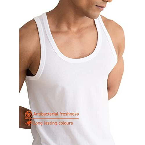 Damensch Men's Neo-Cotton Ribbed Round Neck Vest- Pack Of 2- Cotton White- Large