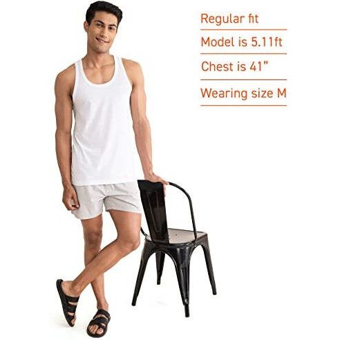 Damensch Men's Neo-Cotton Ribbed Round Neck Vest- Pack Of 2- Cotton White- Large