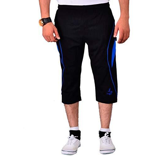 Vego Mens Cotton Three By Fourth, 3/4, Capri, Three Quarter Pant Black Plus Size - (Black_Xl)