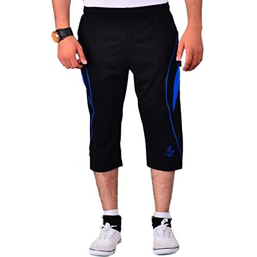 Vego Mens Cotton Three By Fourth, 3/4, Capri, Three Quarter Pant Black Plus Size - (Black_Xl)