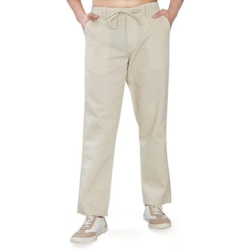 Divisive Men's Relaxed Fit Cotton Linen Trousers (Dpt8_32_Ivory)