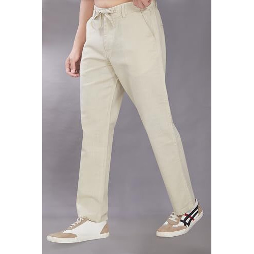 Divisive Men's Relaxed Fit Cotton Linen Trousers (Dpt8_32_Ivory)
