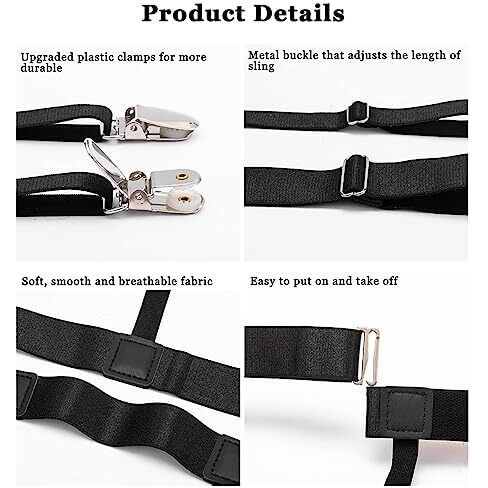 Shirt Stays For Men, Shirt Holder For Men, Adjustable Elastic Shirt Garter Securing Position With Non-Slip Locking Clamps, Shirt Stay For Businessmen, Inshirt Holder For Men (Black)