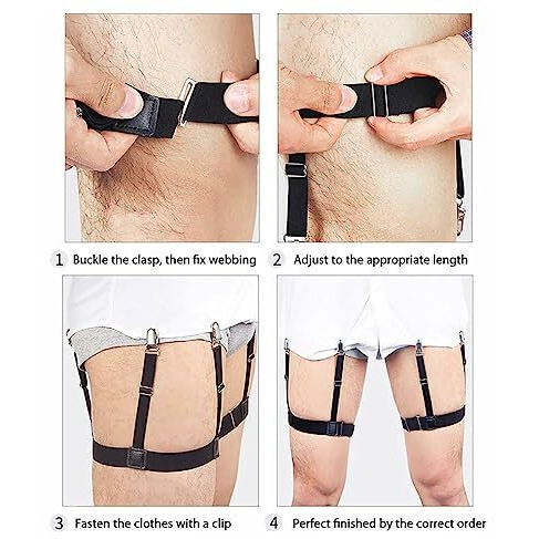 Shirt Stays For Men, Shirt Holder For Men, Adjustable Elastic Shirt Garter Securing Position With Non-Slip Locking Clamps, Shirt Stay For Businessmen, Inshirt Holder For Men (Black)