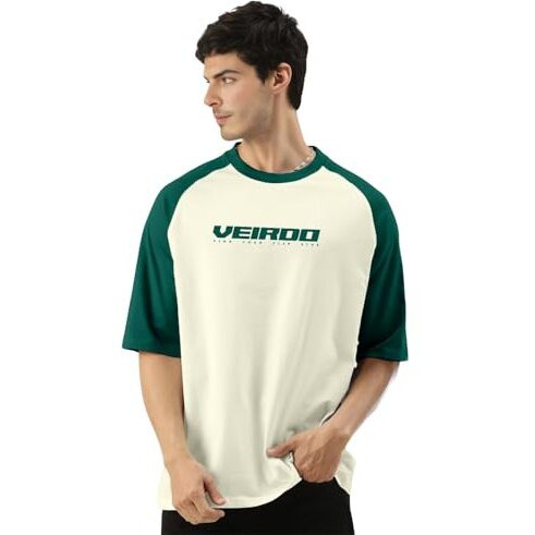 Veirdo 100% Pure Cotton Round Neck Cool Front Chest Typographic Logo Printed Raglan Sleeve T-Shirt For Men & Boys (Os_Vr_Sw_Bg_M)