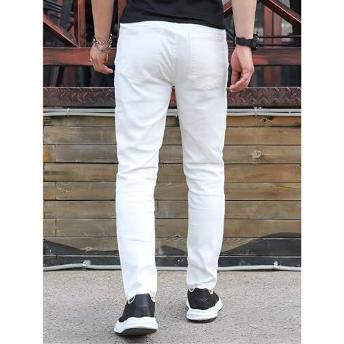 Ben Martin Men's Regular Fit Stretchable 32 Size White Cotton Denim High Rise Jeans Pant For Men, Jj3-18