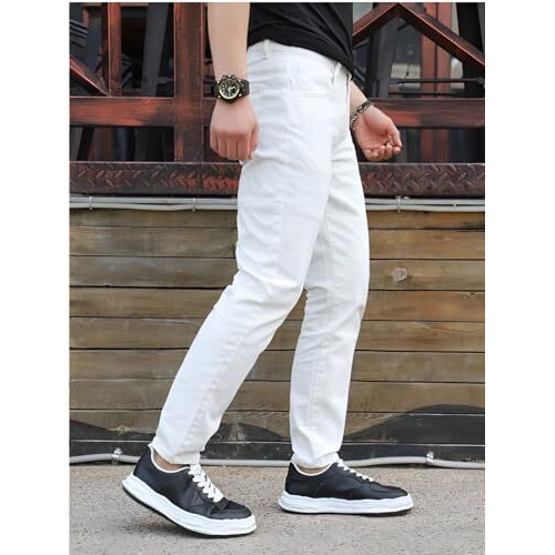 Ben Martin Men's Regular Fit Stretchable 32 Size White Cotton Denim High Rise Jeans Pant For Men, Jj3-18