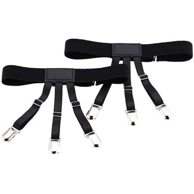 Droposale Shirt Stays Adjustable Elastic Garter Military Holder With Non-Slip Steel Locking Clamps Pack Of 1 Black Pair (Stil)