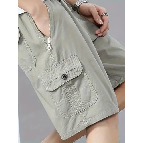 Men Cotton Shorts || Men Casual Shorts (Short-15-Lightgrey-L)