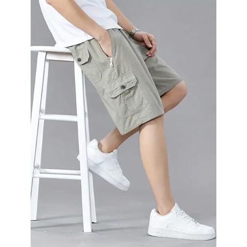 Men Cotton Shorts || Men Casual Shorts (Short-15-Lightgrey-L)