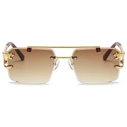 Dervin Retro Rimless Diamond Cut Rectangular Sunglasses For Men And Women (Brown)