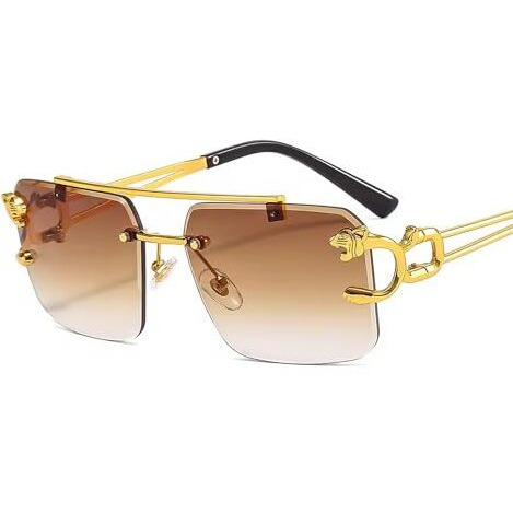 Dervin Retro Rimless Diamond Cut Rectangular Sunglasses For Men And Women (Brown)