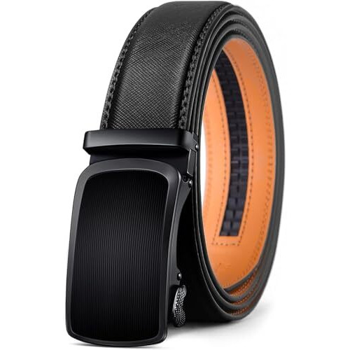 Contacts Genuine Leather Belt For Men With Easier Adjustable Autolock Buckle Fit Everywhere |Formal & Casual | Elegant Gift Box (45-Black-Waist Size Fit From 28" To 42")