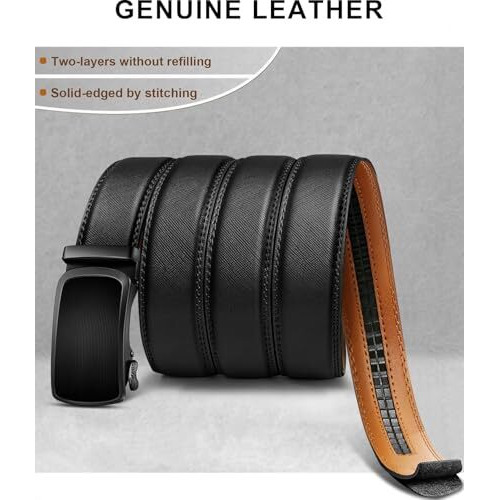 Contacts Genuine Leather Belt For Men With Easier Adjustable Autolock Buckle Fit Everywhere |Formal & Casual | Elegant Gift Box (45-Black-Waist Size Fit From 28" To 42")