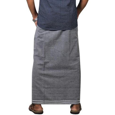Prakasam Cotton Mens Cotton Kerala Thalapathi Border Welcro Pocket Dhoti (Size -L Size Dhoti) / Ash Colour Thalapathi Adjustable Pocket Dhoties For Mens