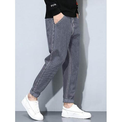 Ben Martin Men's High Rise Tapered Fit Stretchable Size 32 Denim Grey Carrot Fit Jeans Pant For Men 0