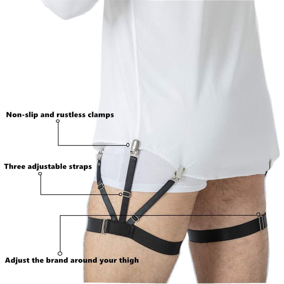 Shyam Export Men's Adjustable Shirt Stays  Premium Elastic Shirt Holders & Garters | Non-Slip Locking Clamps | Slim Fit Crease-Resistant Suspenders For A Sharp & Tucked Look
