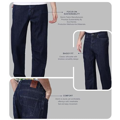 I'sol MenS Loose Baggy Fit Wide Legged Jeans